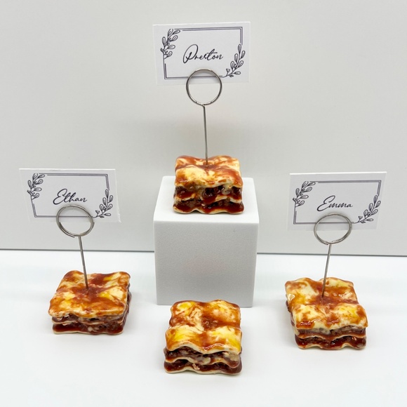 Lasagna Place Card Holders – Set of 4 | Handmade Clay Holiday Table Decor - Picture 9 of 16